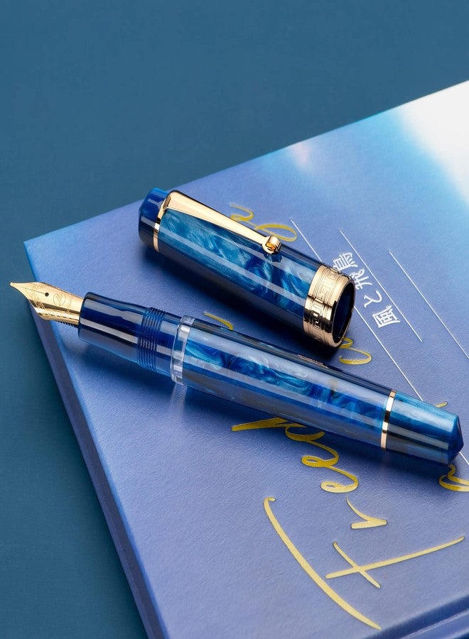 Asvine P20 Piston Fountain Pen Galaxy Blue Resin, Iridium Medium Nib Gold Trim Smooth Writer Collection with Case Set - Image 4