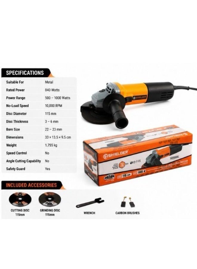 Shielder Angle Grinder Shielder SH-9557 Professional Mini Grinder 840W 10000 RPM 115mm Disc Ergonomic Heavy Duty Power Tool for Metal Cutting - Image 5