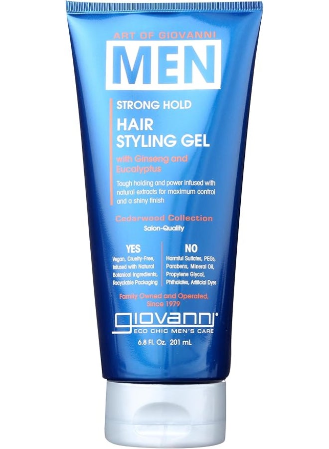 Giovanni Men Strong Hold Hair Styling Gel with Ginseng & Eucalyptus - 201 ml for Frizz Control and Shine - Image 1
