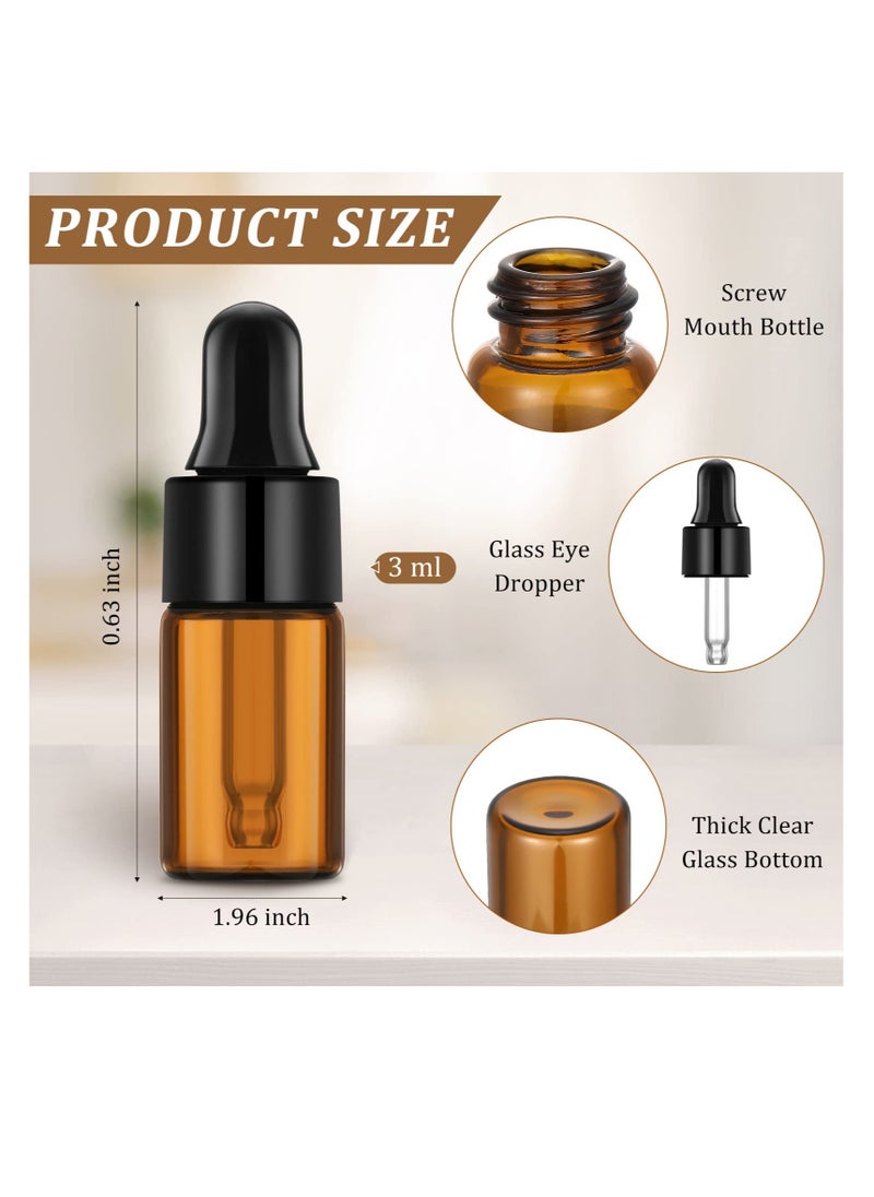 Excefore - Amber Glass Mini Dropper Bottles, (3 ml)Essential Oil Dropping Bottles, Small Empty Sample Bottles Glass Vial with Dropper, Black Caps Tiny Amber Glass Bottles, Perfume Jars for Traveling - Image 1