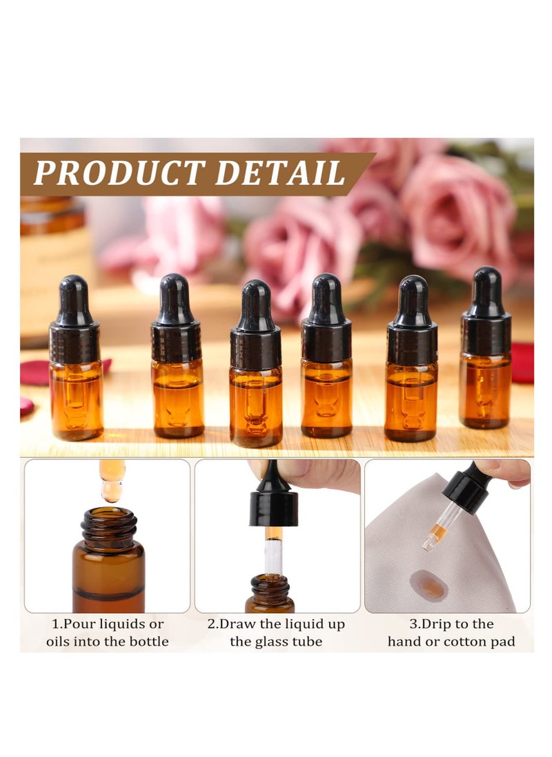 Excefore - Amber Glass Mini Dropper Bottles, (3 ml)Essential Oil Dropping Bottles, Small Empty Sample Bottles Glass Vial with Dropper, Black Caps Tiny Amber Glass Bottles, Perfume Jars for Traveling - Image 1