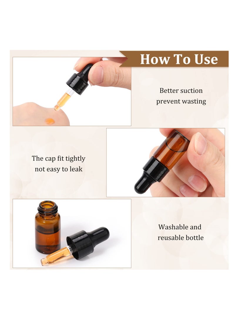 Excefore - Amber Glass Mini Dropper Bottles, (3 ml)Essential Oil Dropping Bottles, Small Empty Sample Bottles Glass Vial with Dropper, Black Caps Tiny Amber Glass Bottles, Perfume Jars for Traveling - Image 1