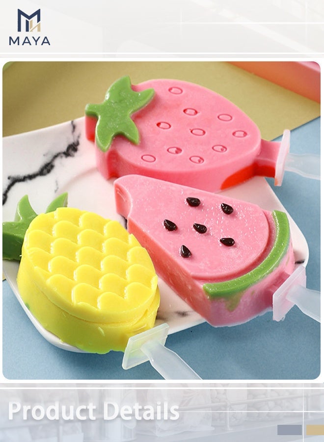 Maya 8-Cavity Fruit Shape Silicone Popsicle Mold, DIY Ice Pop Maker Lid Included, Reusable Non-Stick Mould Tray for Kids Adults, Make Homemade Ice Cream Juice Soda (Green) - Image 2