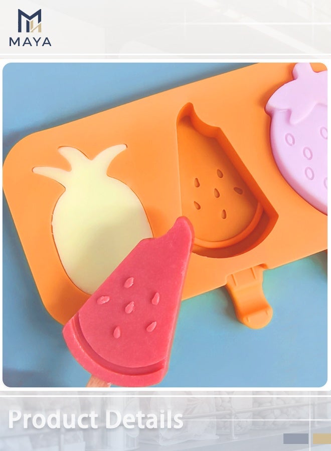 Maya 8-Cavity Fruit Shape Silicone Popsicle Mold, DIY Ice Pop Maker Lid Included, Reusable Non-Stick Mould Tray for Kids Adults, Make Homemade Ice Cream Juice Soda (Green) - Image 3