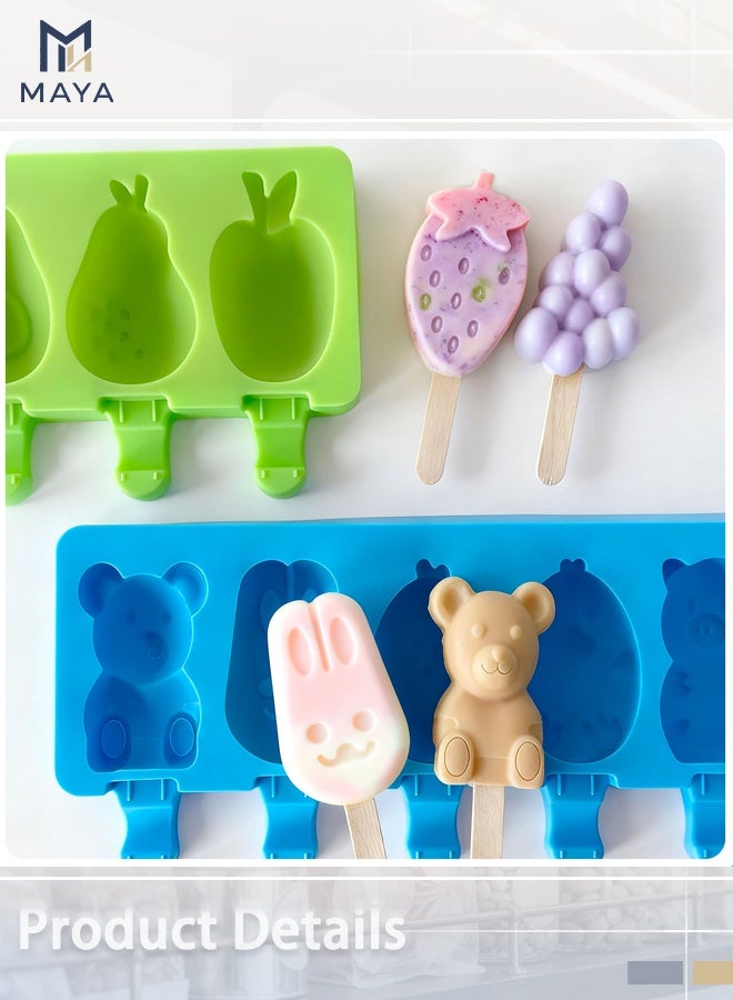 Maya 8-Cavity Fruit Shape Silicone Popsicle Mold, DIY Ice Pop Maker Lid Included, Reusable Non-Stick Mould Tray for Kids Adults, Make Homemade Ice Cream Juice Soda (Green) - Image 4