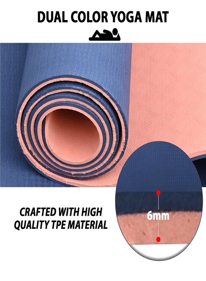 HACER Yoga Mat 6mm Thickness Unisex Dual Sided Non-Slip Anti-Tear TPE Exercise Mats for Pilates Stretching Floor & Fitness Workouts- Blue/Peach - Image 3