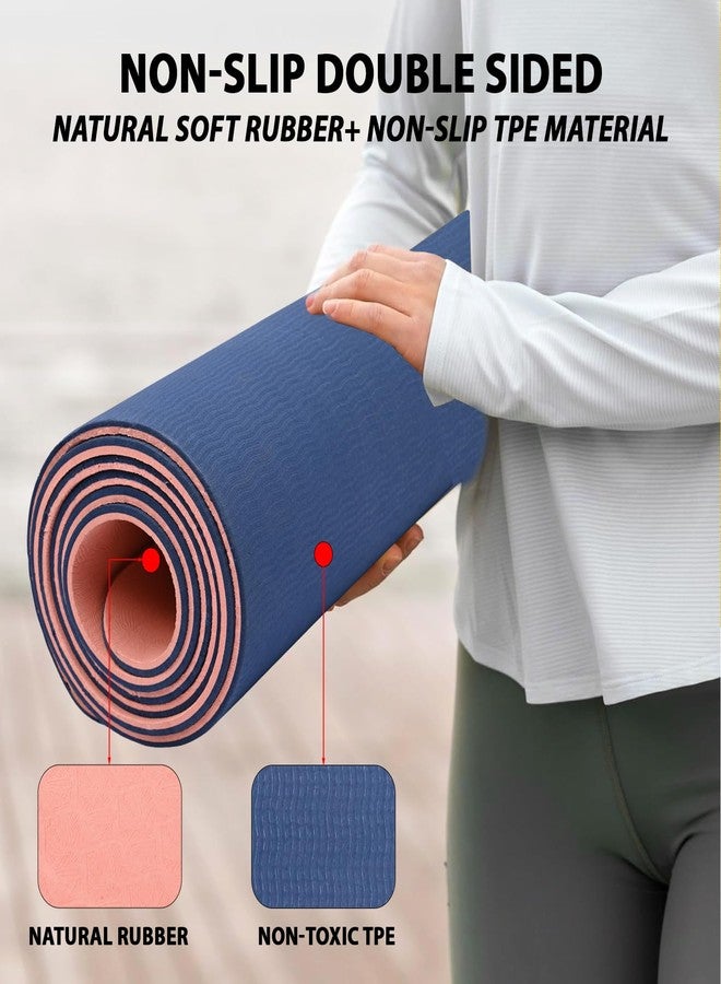 HACER Yoga Mat 6mm Thickness Unisex Dual Sided Non-Slip Anti-Tear TPE Exercise Mats for Pilates Stretching Floor & Fitness Workouts- Blue/Peach - Image 4