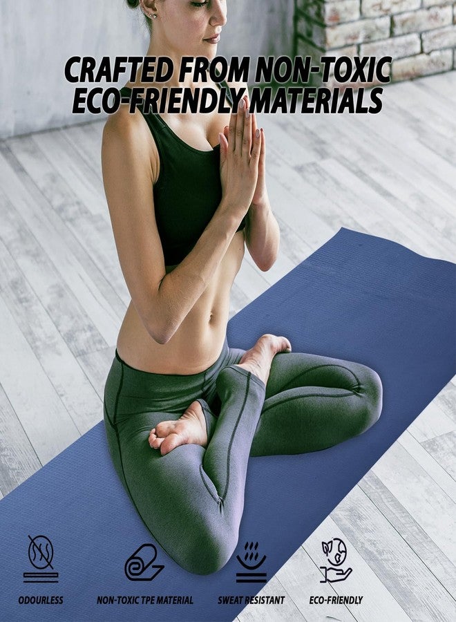 HACER Yoga Mat 6mm Thickness Unisex Dual Sided Non-Slip Anti-Tear TPE Exercise Mats for Pilates Stretching Floor & Fitness Workouts- Blue/Peach - Image 5
