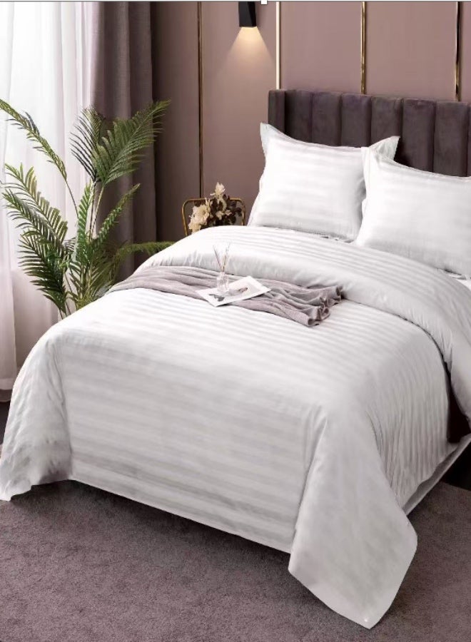 LUNA Home Prime Hotel Stripe King Size Duvet Cover Set 220x240cm - 6 Pieces: 1 Duvet Cover (220x240cm, No Filling), 1 Fitted Bed Sheet (200x200+30cm), 4 Pillow Cases (48x74+5cm). White Striped Color - Image 1