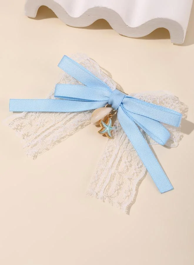 تايك تو Girls Blue Seashell and Star Charm Bow Hair Clip