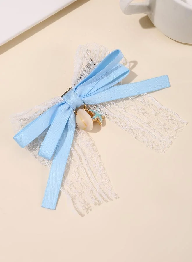 تايك تو Girls Blue Seashell and Star Charm Bow Hair Clip