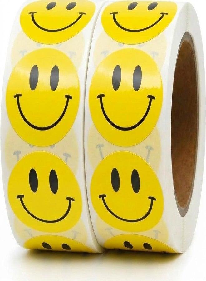 IBAKE 1000 PCS Smiley Stickers - 1 Inch Round Yellow Stickers (2 Rolls) - Happy Face Labels for Kids, Teachers, Rewards, Packaging, Party Favors, Scrapbooking - Image 1