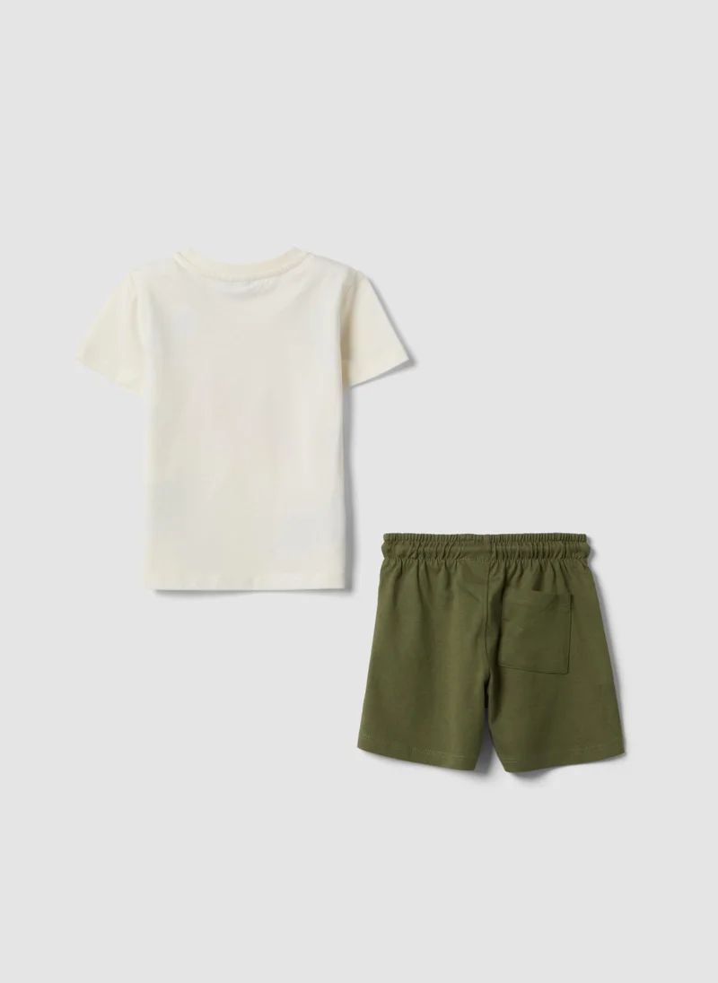 او في اس OVS White And Green Pure Cotton Set With T-Shirt And Shorts