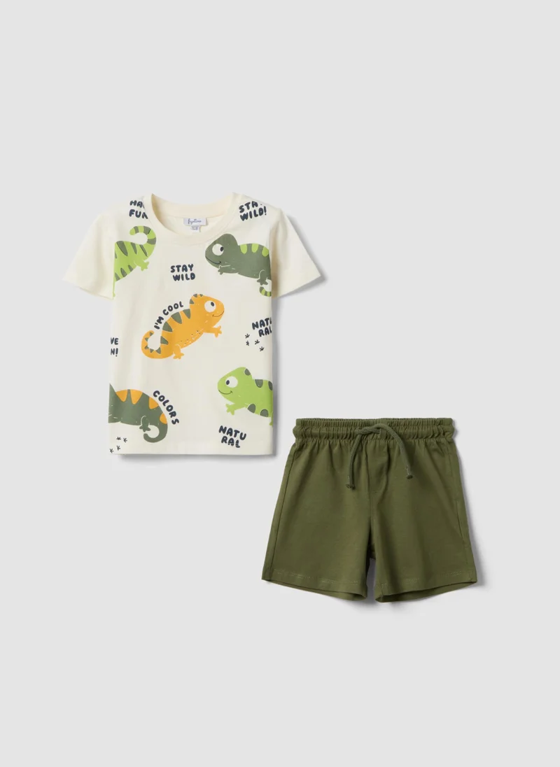 او في اس OVS White And Green Pure Cotton Set With T-Shirt And Shorts