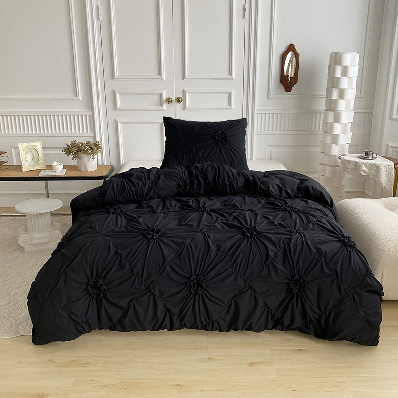 Floral Duvet Cover 2/3pcs Set (1 Duvet Cover And 1/2 Pillowcases), Pleated Floral Design, Easy Fashion, All-Season Bedroom Bedding, with Zipper And Corner Straps, Suitable for Women And Men - Image 1