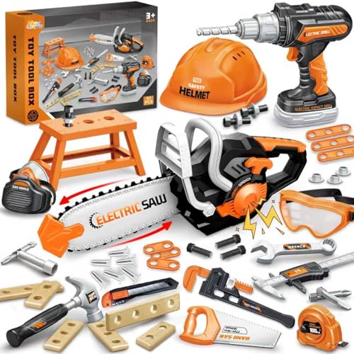spring flower SpringFlower 51Pcs Kids Tool Set with Toy Chainsaw Electronic Drill Toy Toddler Tool Set Construction Toys Tool for Kids age345678 Tool Kit Toy for Christmas Birthday Gifts - Image 1