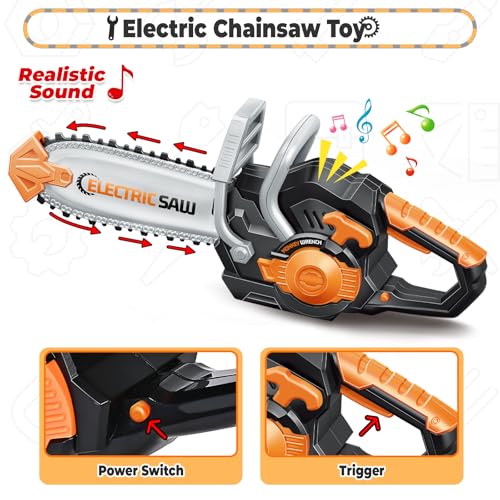 spring flower SpringFlower 51Pcs Kids Tool Set with Toy Chainsaw Electronic Drill Toy Toddler Tool Set Construction Toys Tool for Kids age345678 Tool Kit Toy for Christmas Birthday Gifts - Image 5