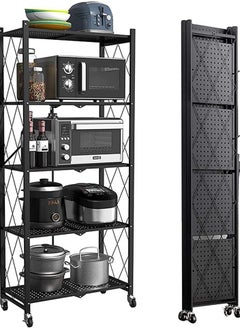AIWANTO 5 Tier Foldable Storage Rack Kitchen Storage Shelf Kitchen Garage Home Closet Office Storage Rack Storage Organizer Storage Shelves No Assembly Required Carbon Steel Black  - Image 1