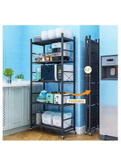 AIWANTO 5 Tier Foldable Storage Rack Kitchen Storage Shelf Kitchen Garage Home Closet Office Storage Rack Storage Organizer Storage Shelves No Assembly Required Carbon Steel Black  - Image 5