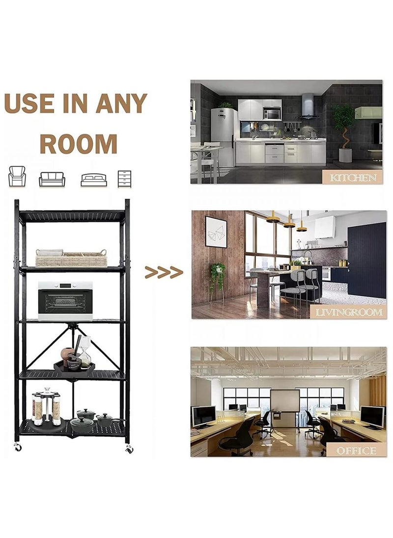 AIWANTO 5-Tier Foldable Storage Rack No Assembly, Space-Saving Organizer for Kitchen, Garage & Office Black  - Image 4