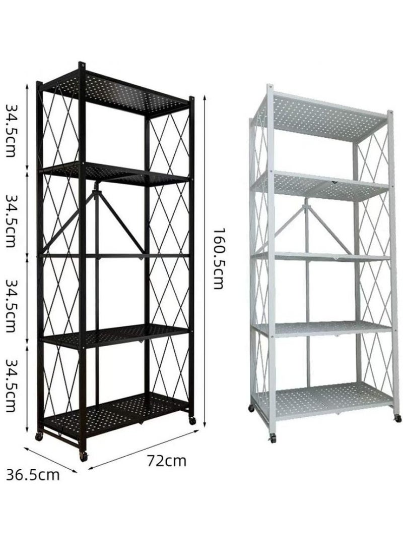 AIWANTO 5 Tier Foldable Storage Rack Kitchen Storage Shelf Kitchen Garage Home Closet Office Storage Rack Storage Organizer Storage Shelves No Assembly Required Black  - Image 2