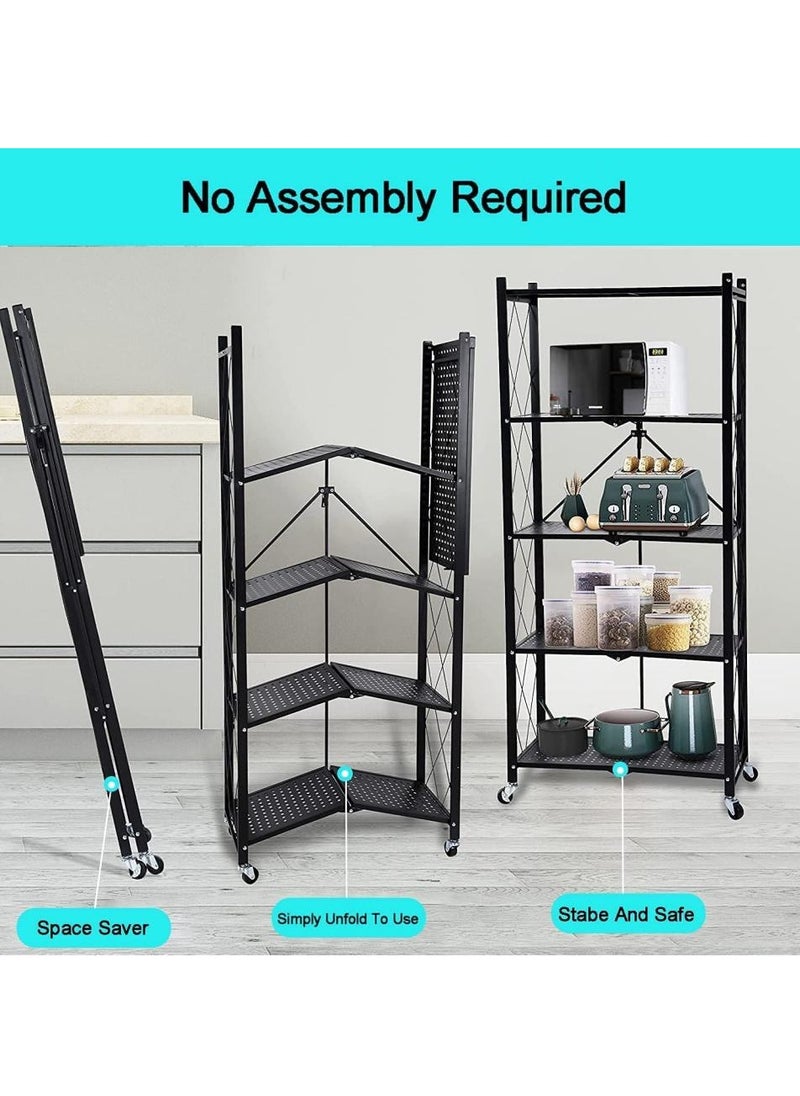 AIWANTO 5 Tier Foldable Storage Rack Kitchen Storage Shelf Kitchen Garage Home Closet Office Storage Rack Storage Organizer Storage Shelves No Assembly Required Black  - Image 3