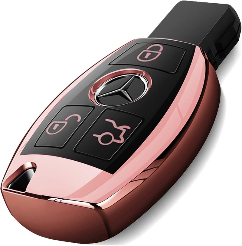 Intermerge for Mercedes Benz Key Fob Cover, Premium Soft TPU Key Case Cover Compatible with Mercedes Benz C E S M CLS CLK G Class Keyless Smart Key Fob_Rose Gold - Image 1