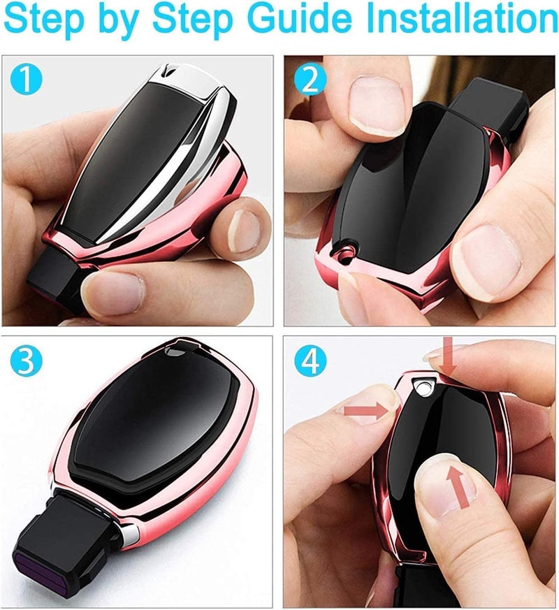 Intermerge for Mercedes Benz Key Fob Cover, Premium Soft TPU Key Case Cover Compatible with Mercedes Benz C E S M CLS CLK G Class Keyless Smart Key Fob_Rose Gold - Image 5