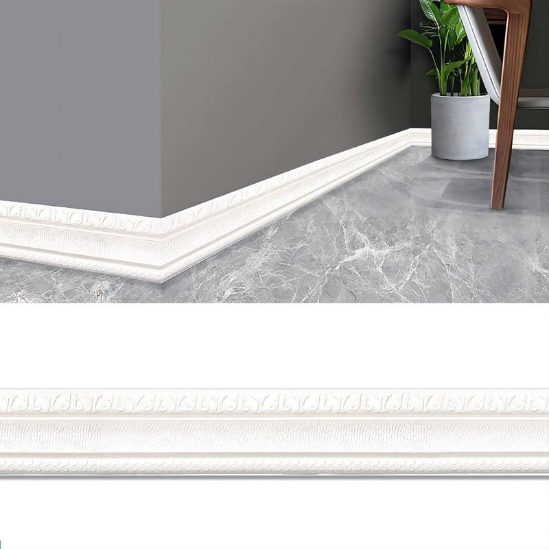 klarako Self Adhesive Flexible Foam Molding Trim - 90"x 3" Peel and Stick Trim Rubber Baseboard Wall Base Moulding Trim, 3D Sticky Decorative Wall Lines Border Stickers for Home Office Hotel Decoration (A) - Image 1