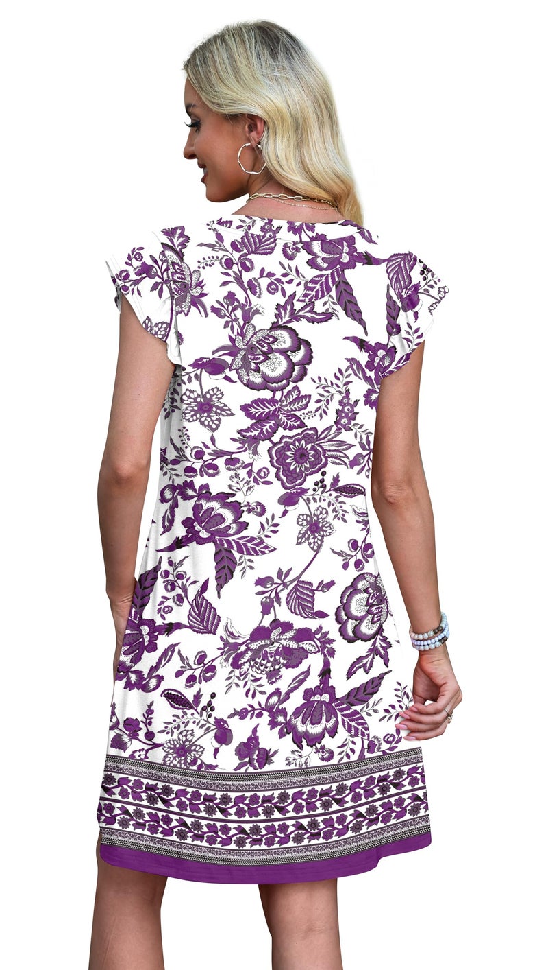 OFEEFAN Purple Dress Spring Summer Dresses for Women Casual Sundress Loose Boho Clothes Elegant Classy Date Outfits Print 7 L - Image 5
