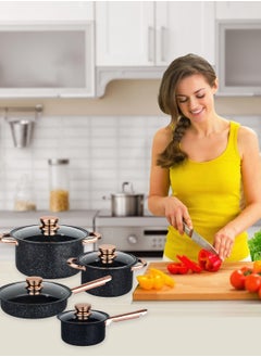 Sharpdo 8 Piece  Non-stick Cookware Set, Iron Pots and Pans, Tempered Glass Lids - Frying Pan, Casserole, Saucepan, Grill Pan, Kitchen Tools - Black  - Image 1