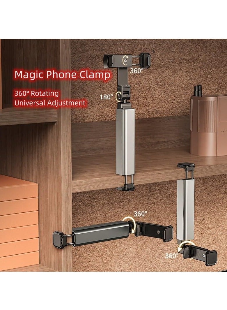 TIGER Universal Airplane Phone Holder – Portable Travel Stand, Foldable Magic Clamp for Desk & Movies | Compact & Adjustable Phone Mount for Airplane, Desk, and Entertainment | Grey Color - Image 3