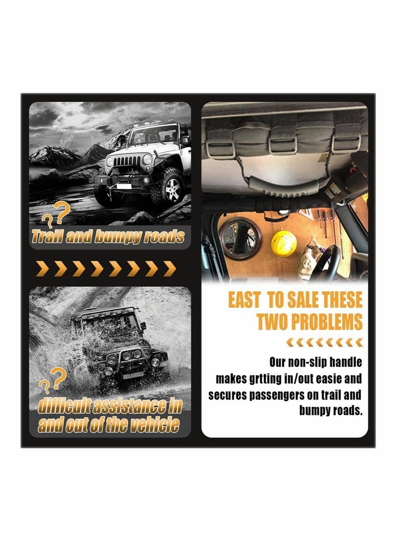 Excefore 2 Pack Grab Handle Set Roll Bar Grab Handles, Compatible with Jeep Wrangler TJ YJ JK, Easy to Fit 3 Straps Design for 1987-2020 Models, Fit for Jeep Wrangler Accessories  - Image 3
