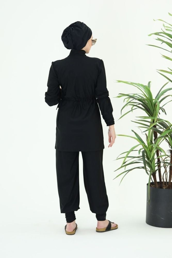 NS Tasarım Ns Design Diana Shirring Detailed Design Hijab Lycra Two Piece Swimsuit  - Image 2