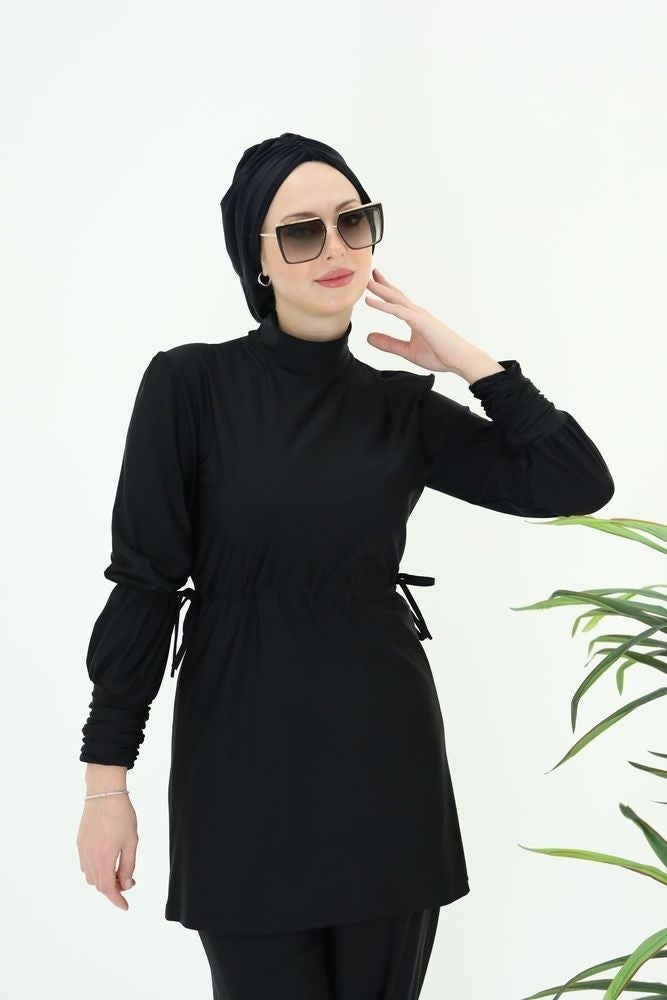 NS Tasarım Ns Design Diana Shirring Detailed Design Hijab Lycra Two Piece Swimsuit  - Image 1