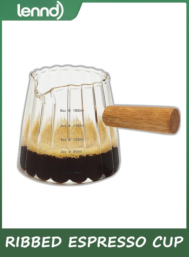 LENND Espresso Cups 180ML, Espresso Accessories, Expresso Shots Cup, Espresso Shot Glass with V-Shaped Mouth, Ribbed Milk Frothing Pitcher, Glass Measuring Cup - Image 1