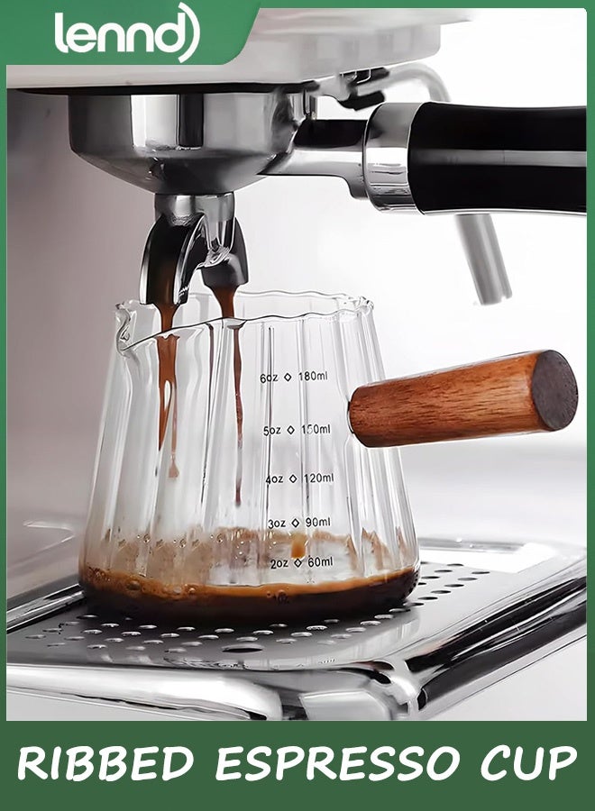 LENND Espresso Cups 180ML, Espresso Accessories, Expresso Shots Cup, Espresso Shot Glass with V-Shaped Mouth, Ribbed Milk Frothing Pitcher, Glass Measuring Cup - Image 5