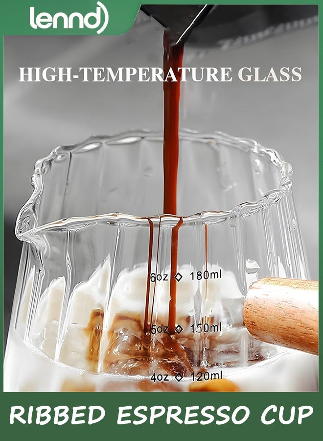 LENND Espresso Cups 180ML, Espresso Accessories, Expresso Shots Cup, Espresso Shot Glass with V-Shaped Mouth, Ribbed Milk Frothing Pitcher, Glass Measuring Cup - Image 4