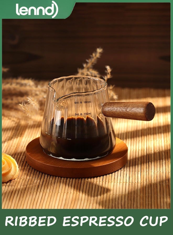 LENND Double Wall Glass Coffee Cups with Handle, Insulated Layer Clear coffee mugs, Espresso Shot Glass with V-Shaped Mouth, Ribbed Milk Frothing Pitcher, Mugs for Espresso,Cappuccino - Image 1