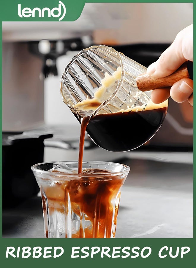 LENND Double Wall Glass Coffee Cups with Handle, Insulated Layer Clear coffee mugs, Espresso Shot Glass with V-Shaped Mouth, Ribbed Milk Frothing Pitcher, Mugs for Espresso,Cappuccino - Image 3