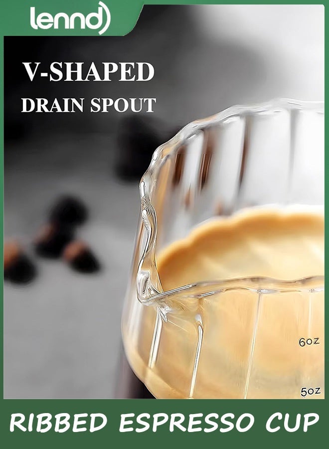 LENND Double Wall Glass Coffee Cups with Handle, Insulated Layer Clear coffee mugs, Espresso Shot Glass with V-Shaped Mouth, Ribbed Milk Frothing Pitcher, Mugs for Espresso,Cappuccino - Image 4