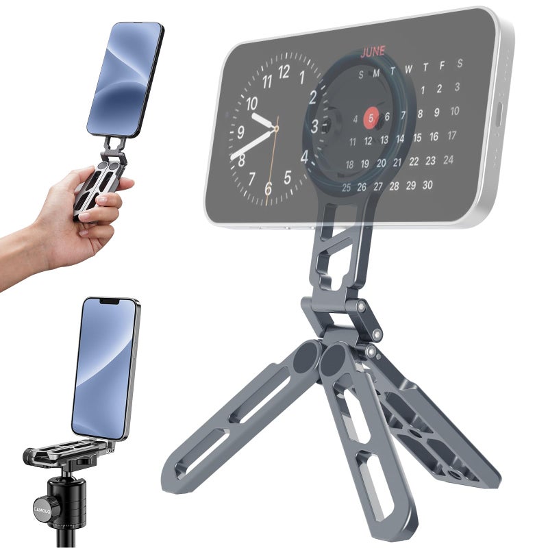 CAMOLO GEEK Magnetic Pocket Phone Tripod Foldable Compatible with Magsafe for iPhone 171615141312 Plus Pro Max Series Upgrade Mini Cell Phone Tripod Mount Handle Smartphone Desk Stand Travel All in One - Image 2