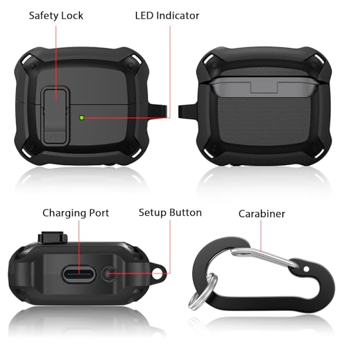 AIRSPO Compatible with Samsung Galaxy Buds 3 Case & Galaxy Buds 3 Pro Case with Cleaner kit, Military Hard Case with Lock for Samsung Galaxy Buds3 Wireless Charging Cases, Black - Image 4