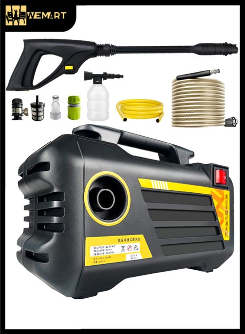 Electric Pressure Washer, 3000W Max 7-12 Mpa Pressure Washer with Nozzle, Foam Pot and Spray Gun, 220V Pressure Washer with Hose and Power Cord for Floors/Cars/Fences/Yards，Black/Yellow