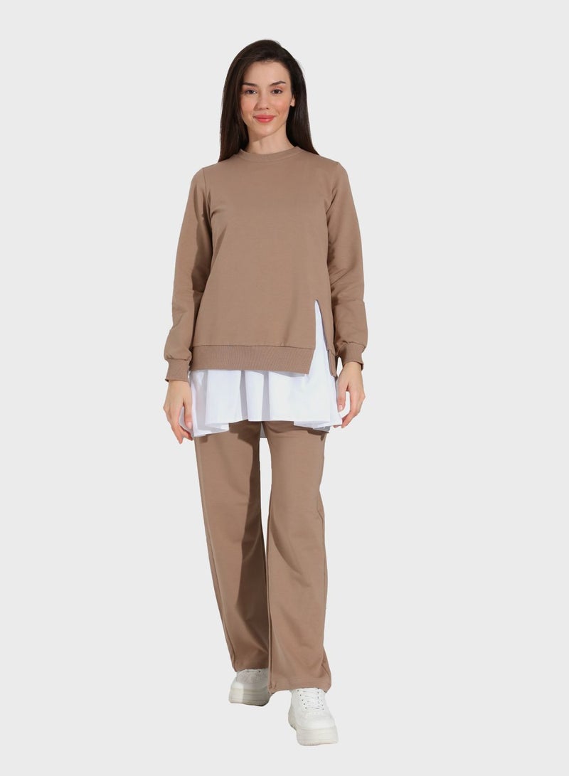 Benin by modanisa Crew Neck And Pants Set - Image 1