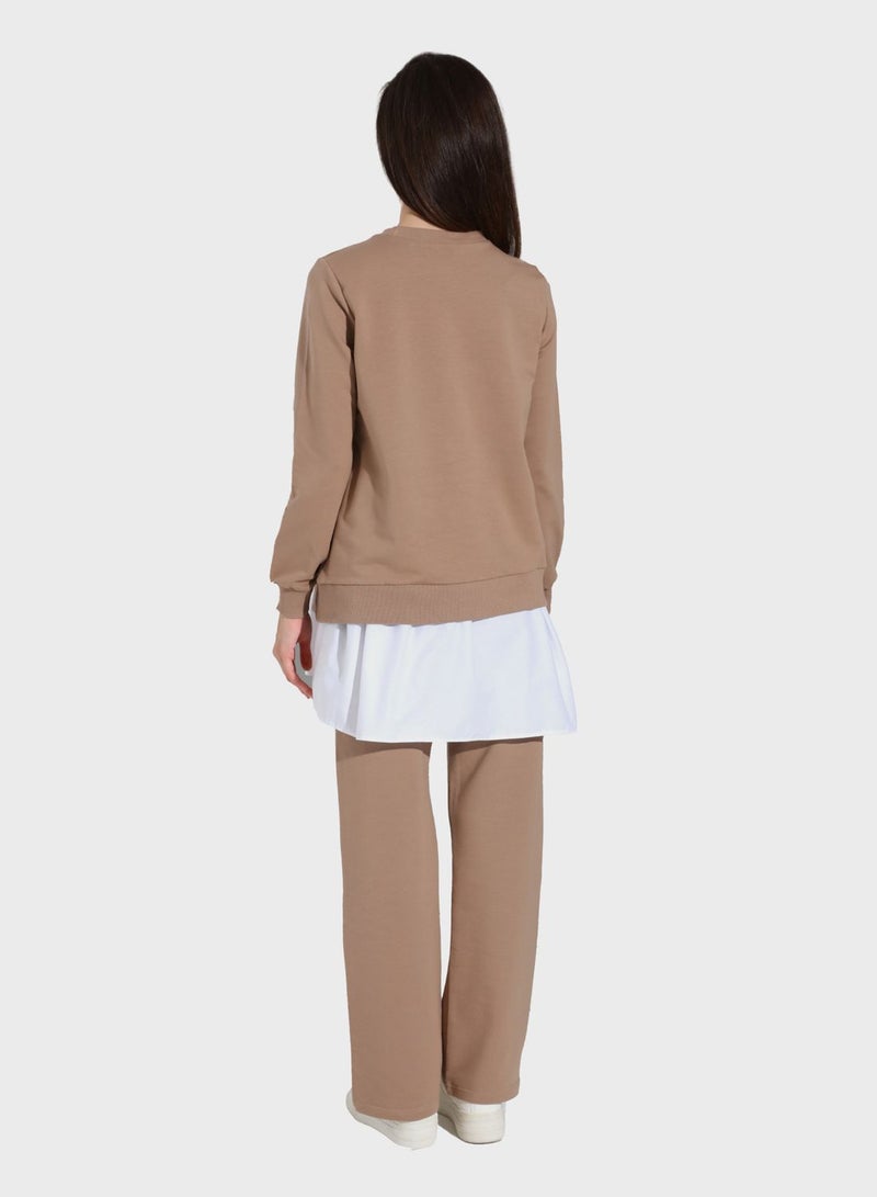 Benin by modanisa Crew Neck And Pants Set - Image 2