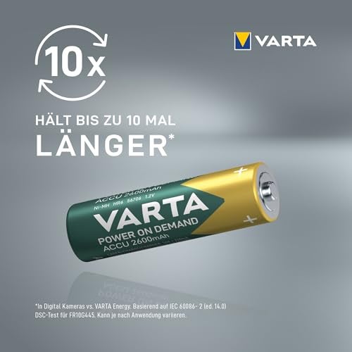 VARTA Rechargeable Ready2Use Pre-Charged AA Mignon Ni-Mh Battery (4-Pack, 2,600mAh, 4-Pack), Rechargeable Without Memory Effect - Ready for immediate use - Image 2