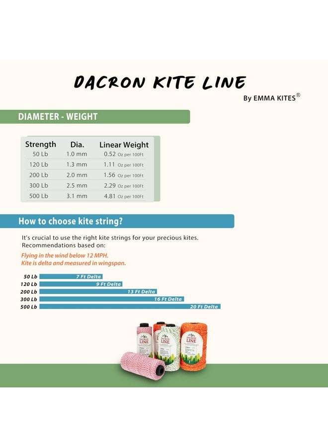 إيما كايتس خيط طائرة ورقية مضفر من إيما كايتس، 500 رطل، 500 قدم، حبل من البوليستر الداكرون، بكرة، خط طائرة ورقية للطيران الكبير، حرفة تكتيكية خارجية، مطاط منخفض، شديد التحمل - Image 2