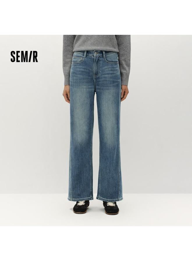 Semir Mall Same Style | Senrou Women's Winter High Waist Semi-elastic Waist Wide Leg Jeans 103725124001a - Image 1