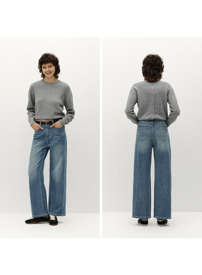 Semir Mall Same Style | Senrou Women's Winter High Waist Semi-elastic Waist Wide Leg Jeans 103725124001a - Image 2